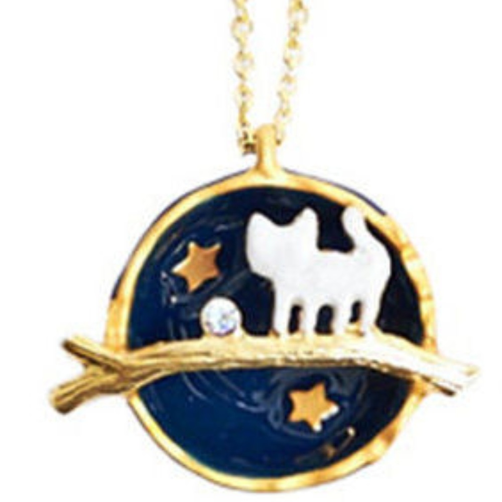 Navy Globe Kitty Cat Necklace